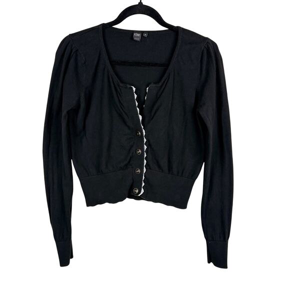 Icone by Simons Lace Trim Cropped Cardigan Womens Size S Coquette Dark Academia - Picture 1 of 10